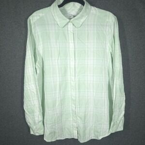 Foxcroft NYC Womens Button Down Long Sleeve Shirt Size 14 Green Plaid Cotton‎